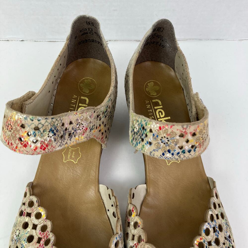 Rieker Sz 40/8.5-9 Miriam Artsy Colorful Laser Cut Soft Leather Mary Jane Shoes - Picture 7 of 16